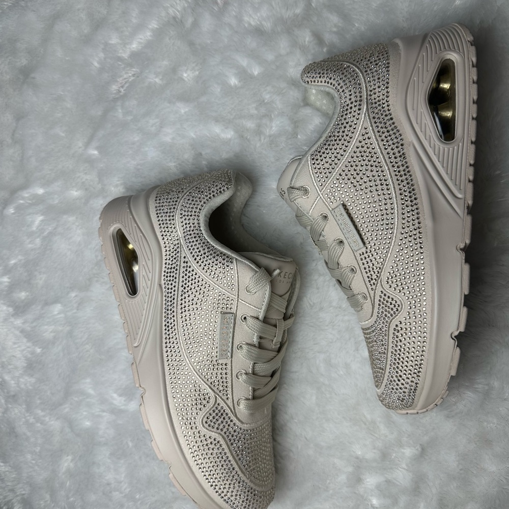 NEW Beige Rhinestone Skechers Sneakers - Picture 2 of 6